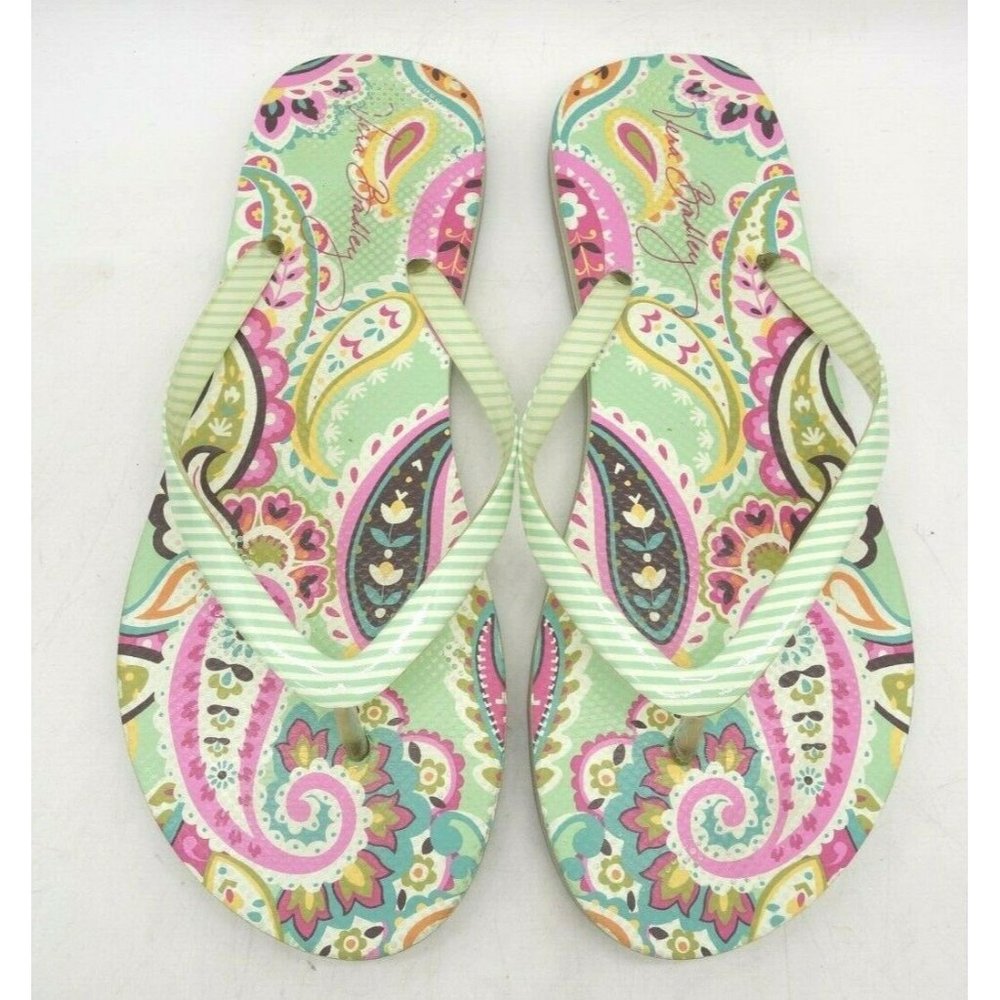Vera Bradley Green Multi-Color Casual Slide Flip Flop Sandals Shoes Womens 7 - 8